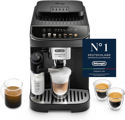 De’Longhi Magnifica Evo - Perfetto Kaffeevollautomat mit LatteCrema-Milchaufschäumer, 7 One-Touch-Getränke, Cappuccino, Espresso Kaffeemaschine, Soft-Touch-Bedienfeld, Schwarz (ECAM292.81.B)